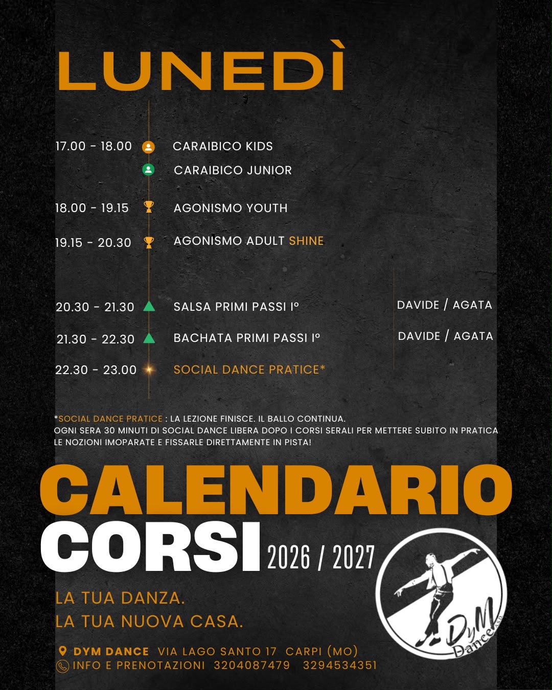 Calendario corsi DYM Dance Carpi del lunedì