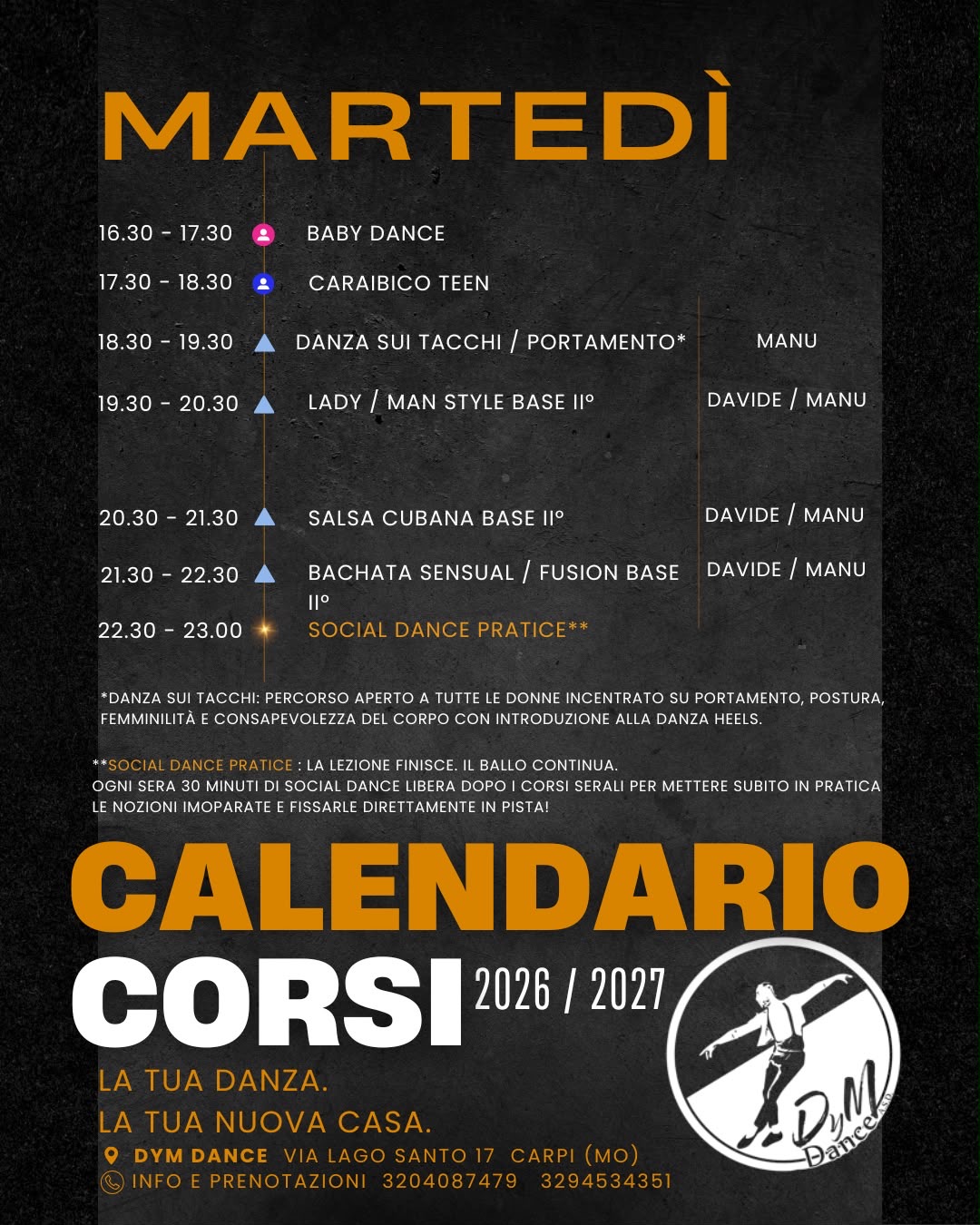 Calendario corsi DYM Dance Carpi del martedì
