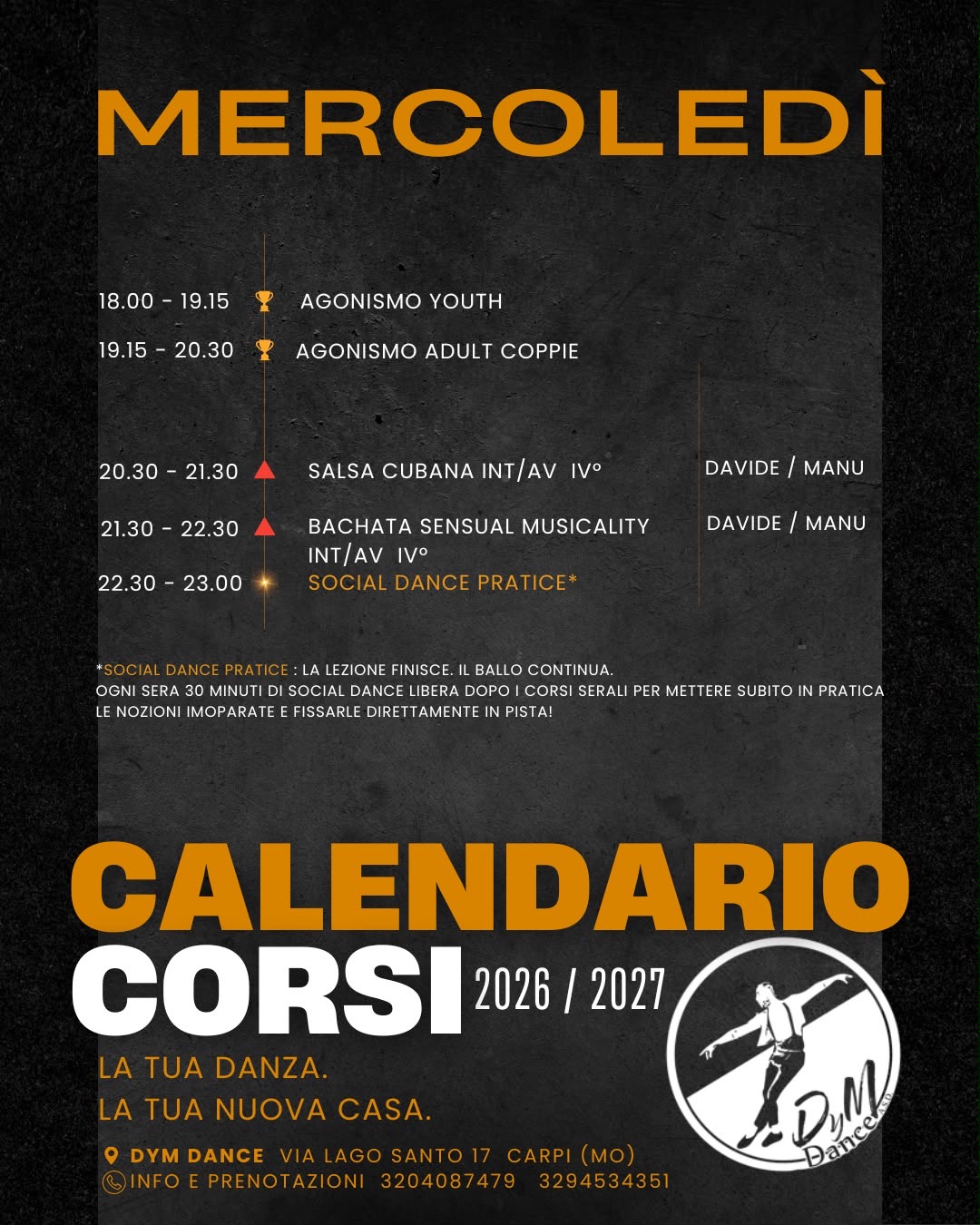 Calendario corsi DYM Dance Carpi del mercoledì
