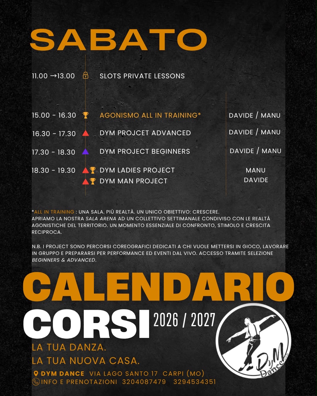 Calendario corsi DYM Dance Carpi del sabato
