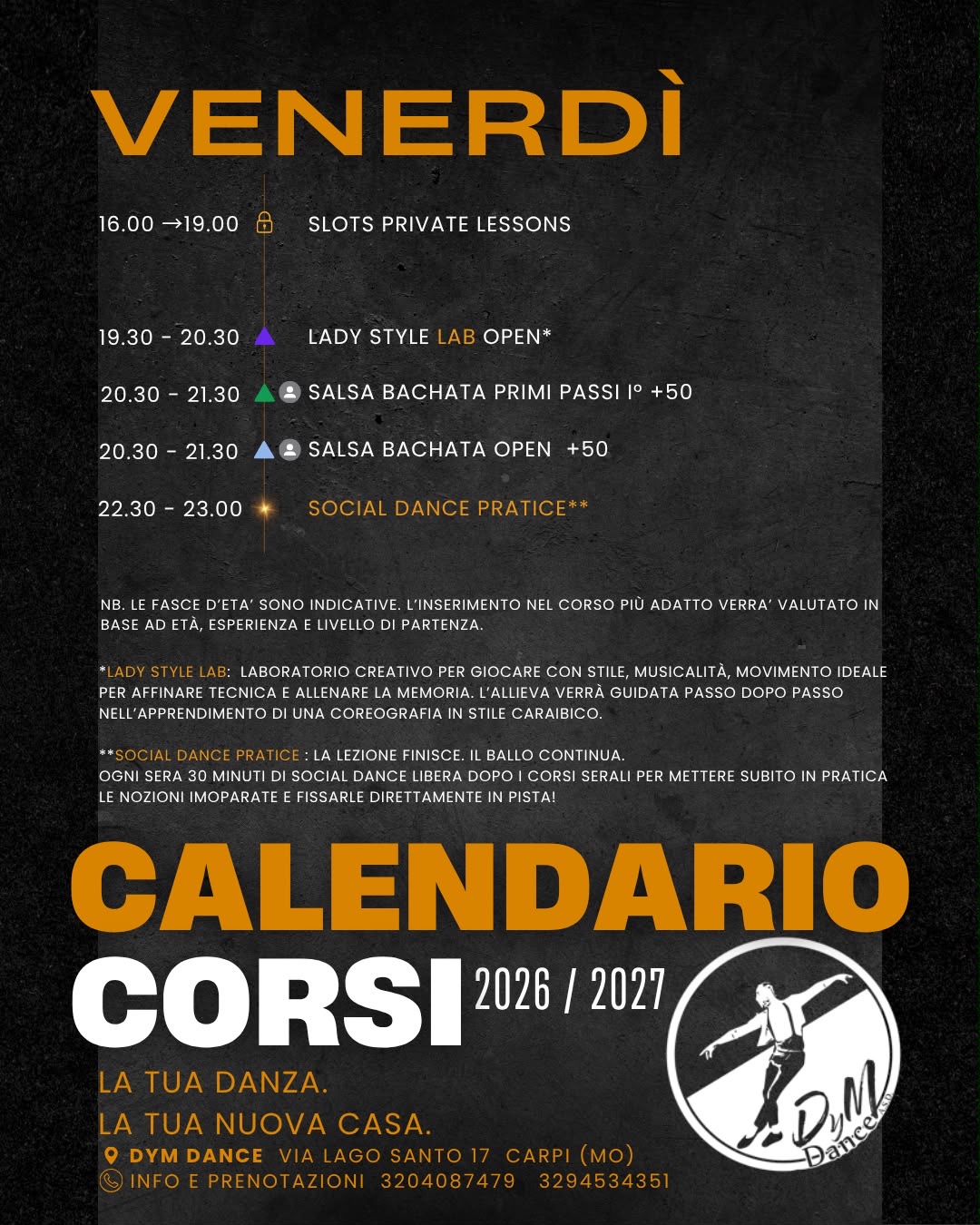 Calendario corsi DYM Dance Carpi del venerdì