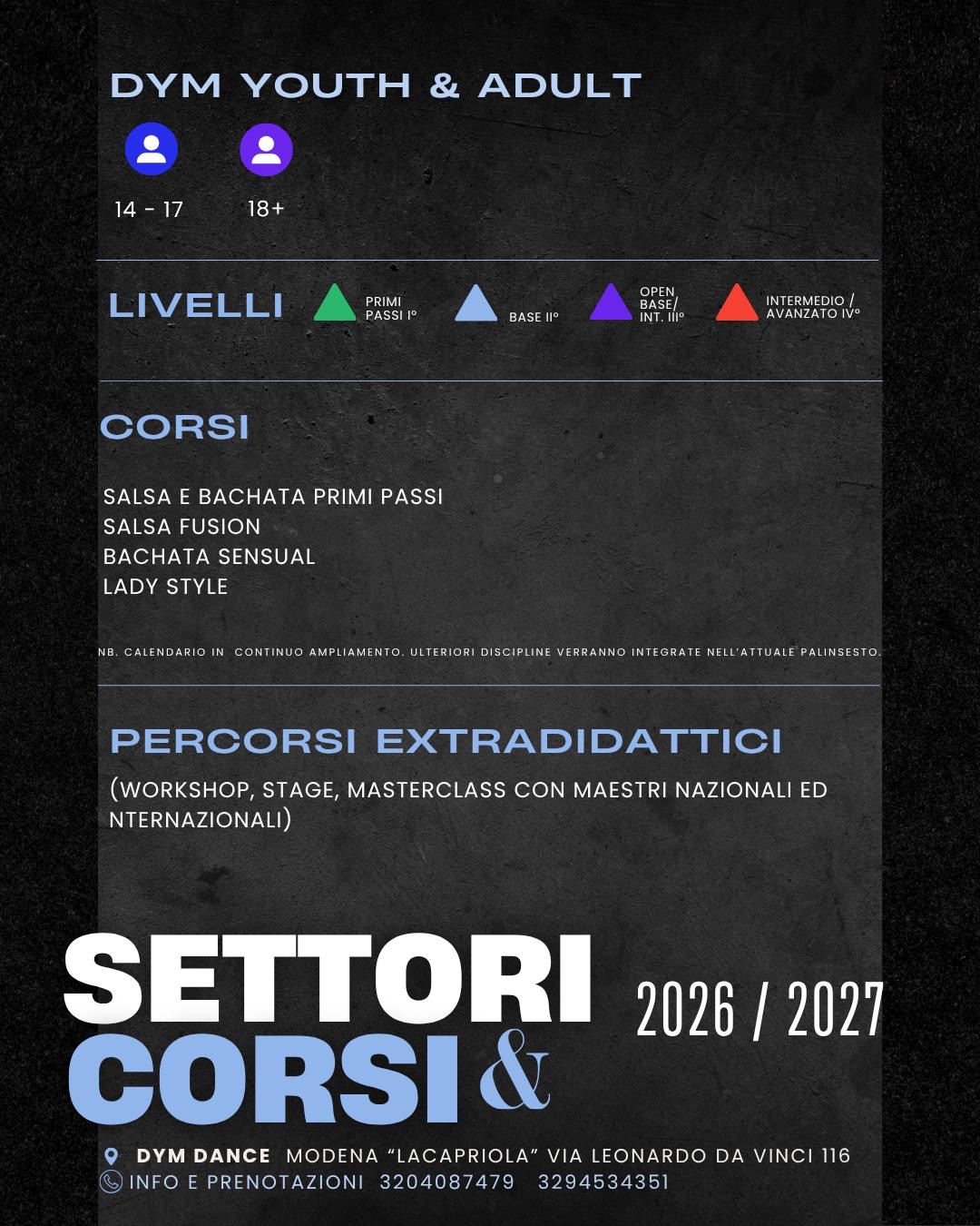Settori, corsi e percorsi DYM Dance Modena 2026 e 2027